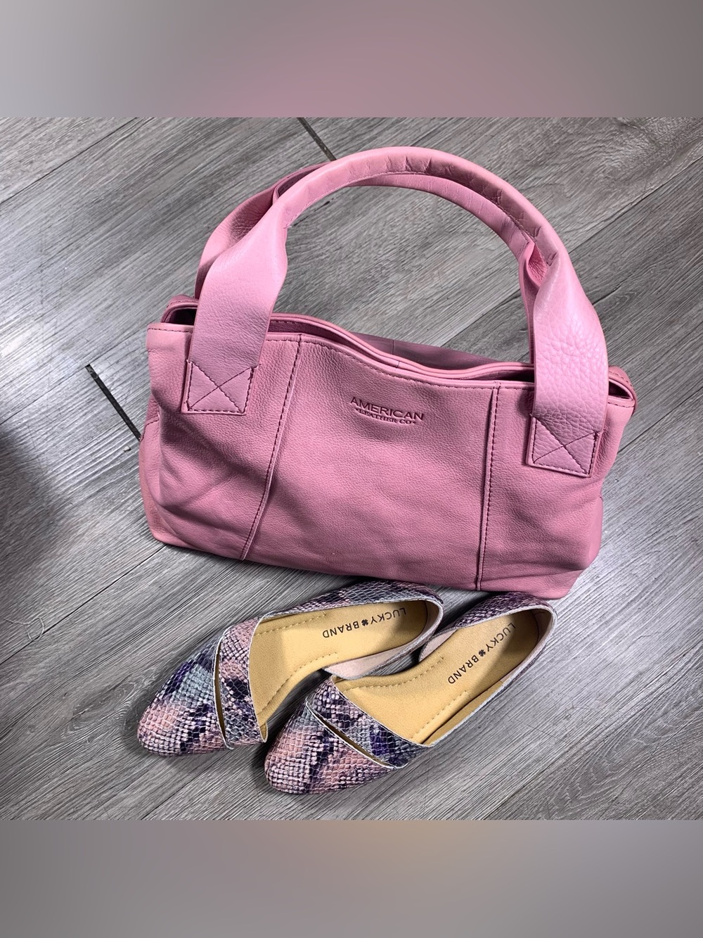 Lucky Brand Ashena Pink & Grey Embossed Snake Skin Print Leather Dorsey Flats